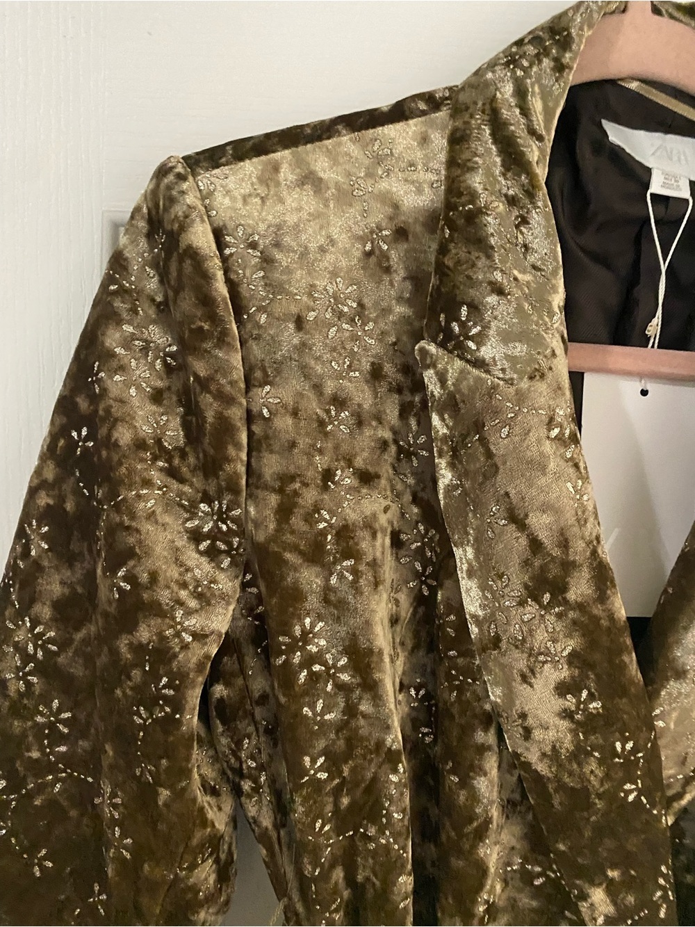 Zara Metallic Thread Crushed Velvet Tie-Waist Old Money Blazer Jacket Gold L - Picture 6 of 16